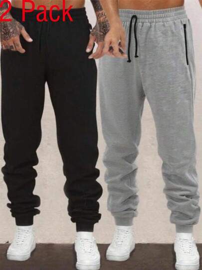 Set de 2 pantalones de chándal casuales para adolescentes, disponibles en 2 colores, diseño minimalista, bolsillos con cremallera, pierna entallada, tela cómoda, adecuado para otoño e invierno