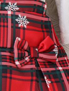 SHEIN Playful Pals 两件套女婴白色针织长袖上衣搭配红色格子雪花裙圣诞套装，可爱甜美，适合幼儿冬季穿着。 - 白色 - 查看 4