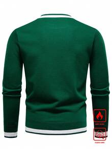 Manfinity Homme 男士条纹圆领长袖休闲羊毛衫，秋冬 - 橄欖綠 - 查看 2