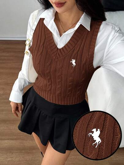 SHEIN PETITE Chaleco de punto versátil y casual para uso diario