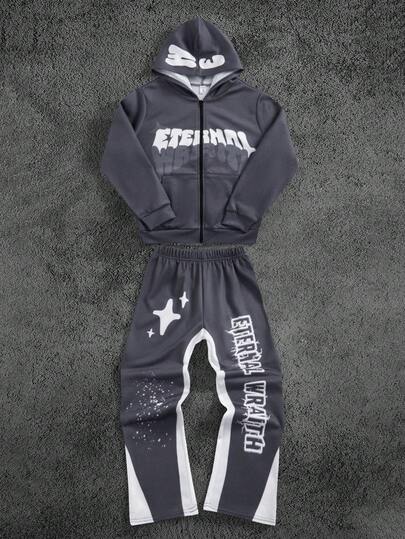 2-pack Tween Boy Casual Sport College Street Graffiti Mönster Huvtröja Kofta Tröja och Utsvängda Byxor Set Lämplig För Barn Outfits Småbarnspojkar Kläder Tillbaka Till Skolan Pojkset Lämplig För Födelsedagsfester, Kvällsfester, Framträdanden, Bröllop, Dop, Öppningsceremonier Dagligen Lämplig För Daglig Användning Lämplig För Skolan Lämplig För Resor Lämplig För Sport Lämplig För Vår-, Höst- och Vintersäsonger