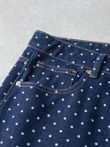 Manfinity Denimwave Men's Streetwear Polka Dot Loose Fit Casual Wide Leg Pants Baggy Washed Blue Party College Distressed Jeans For Unisex Polka Dot Pants - Dark Wash - View 9