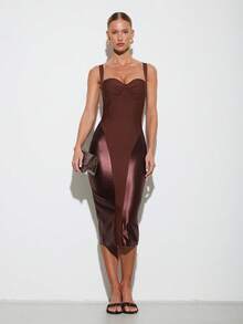 Nuvra Robe de soirée moulante à bretelles fines sans manches en tricot, pour le printemps/été