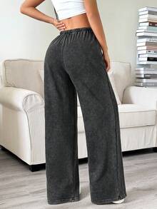 Attitoon Quần dài thể thao ống đứng lưng thấp thường ngày dành cho nữ, chất liệu 62% cotton, họa tiết in New York; Quần ống rộng dáng rộng cổ điển đã giặt, dây rút, màu đen; Phù hợp cho mùa thu đông, đi chơi - màu đen - Xem 10