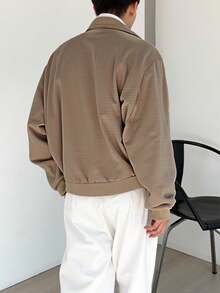 Manfinity Dauomo 男式落肩长袖休闲拉链轻便夹克 - 卡其色 - 查看 2