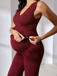 MaterniWear 休闲纯色护理外套套装 - 酒紅色 - 查看 6