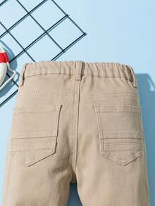 Toddler Neutral Street Casual Elastic Waist Cargo Baggy Jeans With Flat Pockets