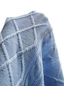 青少年女孩法式时尚风格，浅蓝色3D手工蝴蝶结装饰圆领毛衣，秋冬 - 淺藍色 - 查看 7