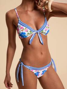 Travachic Women Floral Print Vacation Style Swimwear Set, Vacation Bikini Set, Casual,Vacation,Vacation Outfits Women,Vacation,Summer Holiday Outfits ,Holiday Outfits For Women,Holiday,Vacation Outfits For Women,Elegant,Going Out,Party,Beach,Beach Outfits For Women,Beach Skirt,Beach Set,Beach Outfit,Beach Outfit For Women,Summer,Summer Clothes,Summer Holiday Outfits,Flower,Graphic,Carmaval,Carnival,Festival,Spring To Summer - Multicolor - View 1