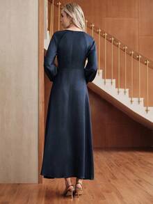 Uhlyne 女式简约扭腰喇叭连衣裙 - 寶藍色 - 查看 3