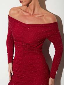 Nuvra Women's Red Long Sleeve Bodycon Double-Layer Shapewear Dress With Lining, Waist Cinching, Butt Lifting, Mini Slimming Dress,New Women's Swimwear ArrivalFor School,Suitable For Holiday, Date, Afternoon Tea, Western, Cruise, Beach, Island, Road Trip, All Seasons, Music Festival, Boho Vacation,Bohemian Vacation, Chill Autumn ,Western Boho ,Elegant Tops For Women - Red Violet - View 5