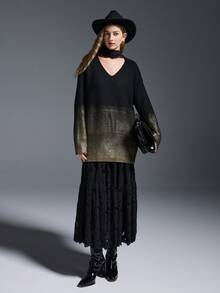 MYSTAURA Sweater Rajut Ombre Modis untuk Wanita, Cocok untuk Beraktivitas Sehari-hari, Musim Gugur/Dingin - Hitam - View 3