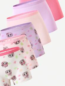 SHEIN 6条装女童可爱粉色、紫色、紫红色兔子印花棉质三角裤 - 彩色 - 查看 6