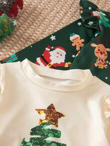 SHEIN 4pcs Merry Christmas Tree Pattern Baby Girls Fashion Tops, Colorful Print, Autumn/Winter - Multicolor - View 4