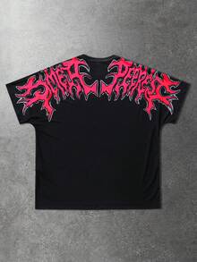 ROMWE MEN Anime 男士夏季卡通字母图案T恤 - 黑色 - 查看 4