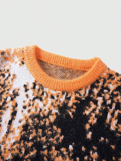 Street Life Men's Loose Fit Jacquard Knit Sweater, Casual Round Neck Long Sleeve, Autumn/Winter