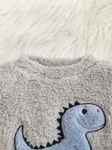 Baby BoyAutumn/Winter Reversible Fleece Pajama Set, Cute Cartoon Dinosaur Embroidery Casual Long Sleeve Top And Pants Loungewear - Blue - View 3