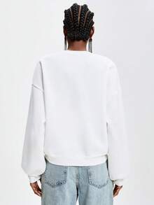 Aveloria GENKIRA Women's Casual Heart Print Applique Sweatshirt - White - View 2