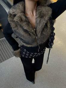 Muchica Women's Fashionable Fuzzy Patchwork Knitted Jacket, Autumn/Winter,Women's Winter Clothes - Multicolor - View 5