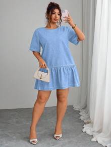 Elenzga Plus Size Women's Fashionable Sexy Backless Short Dress Spring  Summer  Elegant - Light Wash - View 3