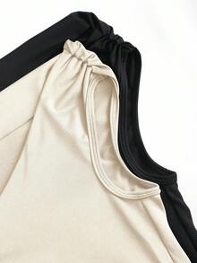 Sweetra Women's Solid Color Metal Decor Ruched Asymmetric Fitted Fashion Tank Top - Multicolor - View 7