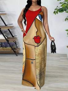 Breezaya 夏季时尚蝴蝶与花朵印花细肩带连衣裙长款女装 - 彩色 - 查看 3