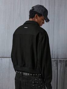 NEON BLANC 男士拉链休闲银河水钻装饰长袖夹克 - 黑色 - 查看 3