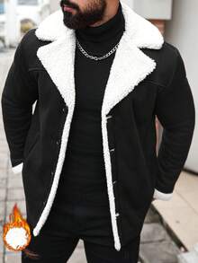 Manfinity Homme 男士修身休闲双面保暖内衬夹克，冬季黑白夹克 - 黑與白 - 查看 6