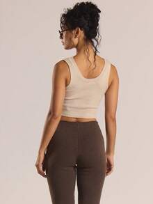 MUSERA Ärmelloses Crop-Top mit Rundhalsausschnitt, geripptem Saum und Winterstrickmode – lässig, für Alltag und Abend – süß und gemütlich. - Khaki - Übersicht 4