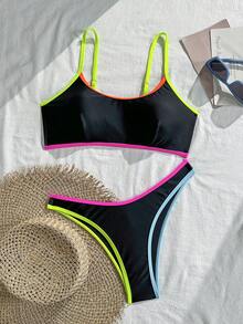 Swim Basics Conjunto de traje de baño de mujer negro y colorido adelgazante - Multicolor - Ver 2