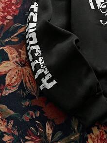 Manfinity VCAY Áo nỉ có mũ trùm đầu có khóa kéo thường ngày dành cho nam, màu đen, có mũ in họa tiết - màu đen - Xem 4