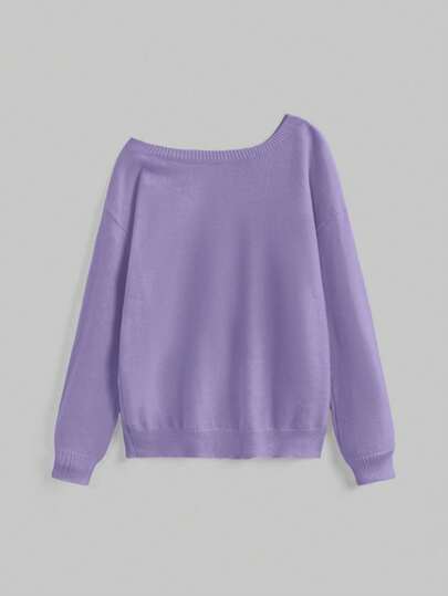 Kawaii Suéter asimétrico de hombro talla grande talla con bordado de gato lindo, para mujer, de estilo casual, para otoño/invierno