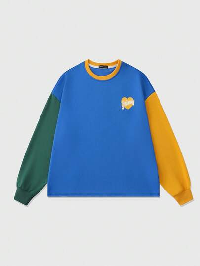 Street Life Sweat-shirt-shirt col rond à manches longues avec imprimé lettres et blocs de couleurs pour hommes