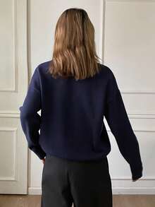 DAZY Kontrastreicher Rüschenkragen, locker sitzender Langarm Pullover, lässiger Strickpullover für Damen, Herbst/Winter