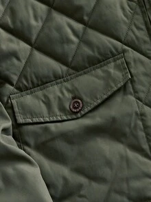 HIMLAND Men's Contrast Color Patchwork Collar Quilted Zip-Up Warm Long Sleeve Quilted Coat, Classic & Versatile For Winter - Multicolor - View 4