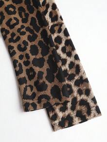 Sweetra Body à manches longues et col roulé pour femme, imprimé léopard blocs de couleurs, coupe ajustée, élégant et polyvalent pour les trajets quotidiens.