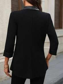 EMERY ROSE Damen Einfarbige Lässig Street Style 3/4 Ärmel Jacke - Braun - Übersicht 2