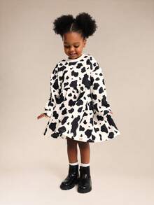 SUMWON Long Sleeve Crew Neck Sweatshirt Dress With Cow Print Pattern For Everyday Casual Wear - Multicolor - View 3