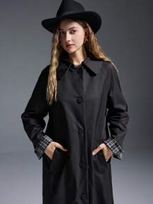 MYSTAURA Mantel Trench Wanita dengan Desain Chic & Stylish yang Dapat Dibalik - Hitam - View 4