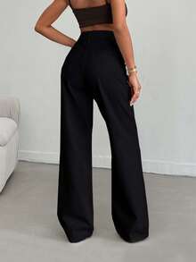 SHEIN PETITE 100%Cotton Women's Pocket Straight Loose Casual Versatile Jeans - Black - View 2