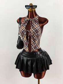 Amplova Canotta da donna con fiocco a quadri, adatta per feste, San Valentino