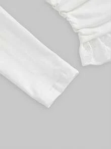 ROMWE Avant Áo thun nữ tay dài cổ tròn đính đá và ren Garbage Punk Brother Letter Rhinestone & Lace Patchwork - trắng - Xem 4