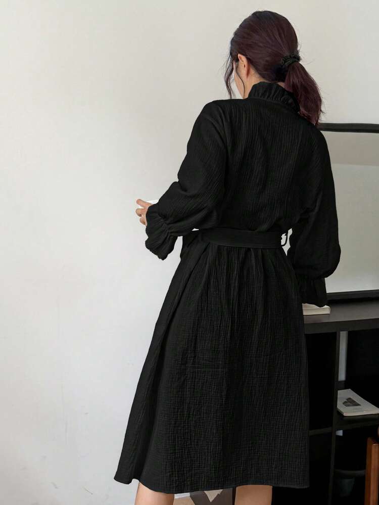 Romantic Ruffled Hem Long Wrap Around Robe For Women