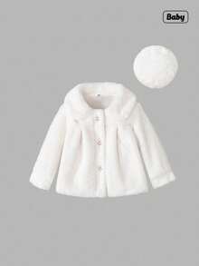 Sweetra 女婴优雅可爱薄款开衫搭配贝雷帽，秋季 - 白色 - 查看 1