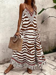 EMERY ROSE Women's Leopard Print Loose Maxi Slip Dress, Elegant For Daily Wear And Vacation, Summer - Brown - View 6