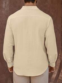 Manfinity Homme Men's Mature Vacation Linen Blend Long Sleeve Shirt - Champagne - View 2