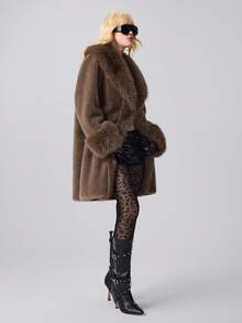 ROMWE EDITION Women's Retro Faux Fur Coat, Fashionable For Autumn/Winter - Coffee Brown - View 7