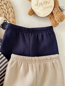 新生男宝宝可爱卡通图案针织长袖卫衣裤套装，秋冬款 - 彩色 - 查看 6