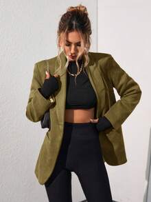 Aveloria Modichic Solid Color Fashionable Commuting OL Office Lady Design Suit Blazer  - Olive Green - View 6