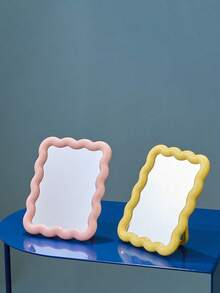 Joivida 1pc Cute Makeup Mirror, Cream Wavy Design, Desktop/Wall Mounted, Student Dormitory, Vanity Mirror, Office Small Mirror,Makeup,Cheap,Room Decor,Vanity,Travel,Bedroom,Makeup Accessories,Mirror,Vanity Mirror,Mini Mirror,Compact Mirror,Mirror Small,Hand Mirror - Multicolor - View 2